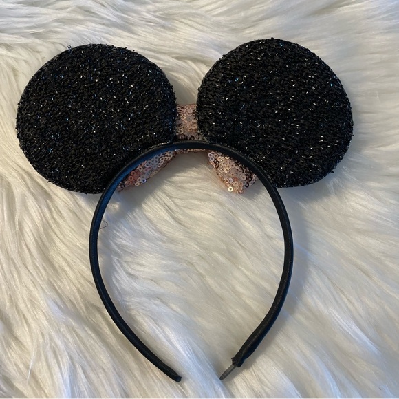 Black and Pink Sequin Minnie Mouse Ears Headband GUC - Picture 2 of 3
